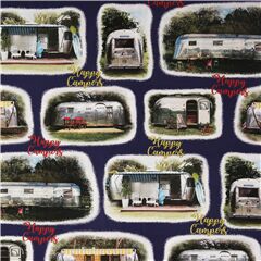 Tela azul autocaravana retro algod�n Happy Campers Tela de Kokka