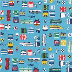 tessuto giapponese blu veicoli treni autobus tela di cotone oxford Tessuto di Japanese Indie