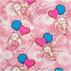 Tela con gatos en pl�tanos con globos y corazones Bananya en rosa Retazo (Retazo)