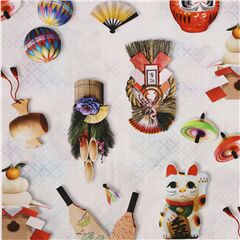 Tela algod�n objetos japoneses iconos gato Maneki Neko de Kokka Tela de Kokka