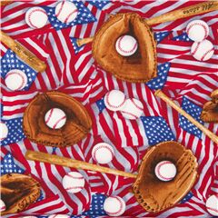 Tela algod�n banderas USA patriota deportes b�isbol guante pelota bate Tela de Elizabeth's Studio