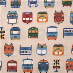 tessuto in cotone treni multicolore stazioni Tessuto di Japanese Indie