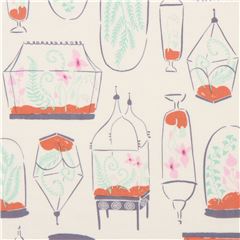 Tela crema con terrarium plantas flores EE. UU. Tela de Dear Stella