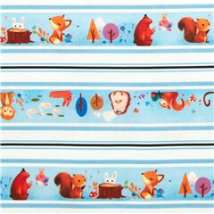 tessuto Woodland Animals strisce blu nere cotone Tessuto di Michael Miller