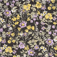 tessuto blu scuro cotone lawn fiori viola gialli dal Giappone Tessuto di Japanese Indie