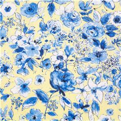 tessuto giallo pallido motivo romantico fiori blu USA cotone Tessuto di Michael Miller
