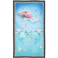 Tela con panel de flamenco y flores nen�fares peces de QT Fabrics Tela de Quilting Treasures