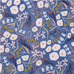 tessuto blu motivo floreale fiori forme diverse Tessuto di Dear Stella