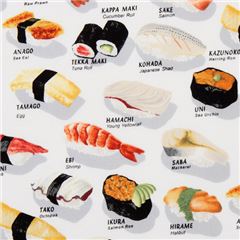 Simpatico tessuto bianco con sushi, di Robert Kaufman Tessuto di Robert Kaufman