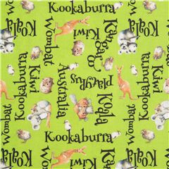 Tela algod�n verde impresi�n digital animal Australia nombres Tela de Quilting Treasures