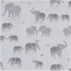 tessuto grigio mamma e cuccioli di elefante in cotone Tessuto di Dear Stella