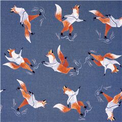 tessuto blu cotone volpi illustrate pattini ghiaccio maglioni Tessuto di Dear Stella