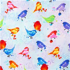 Tela azul claro con p�jaros de colores Tela de Timeless Treasures