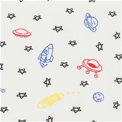 Disegno Lineare Stelle Astronavi UFO Stretching Tessuto di Japanese Indie