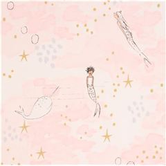 tessuto rosa chiaro sirene decorazioni dorate Mermaid Magic Tessuto di Michael Miller