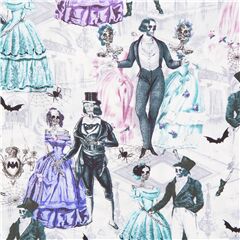 Tela de esqueletos con trajes victorianos en baile Tela de Timeless Treasures