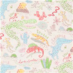 Schizzo Divertente E Infantile Di Rettili, Serpenti, Lucertole Tessuto di Japanese Indie