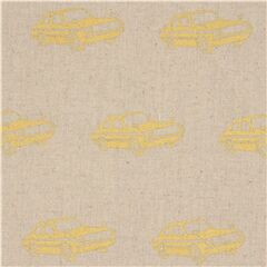 Tela de lona laminada color natural con coches en dorado metalizado de echino Tela de Echino Fabrics