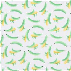 Tela blanco roto con fruta banana pl�tano verde amarillo Retazo (Retazo)