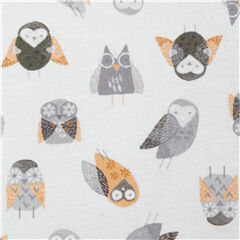 tessuto grigio chiaro cotone uccelli notturni gufi Tessuto di Dear Stella