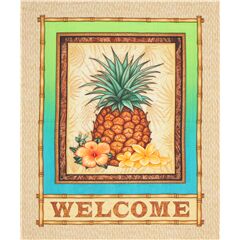 Tela con panel de pi�a anan�s y flores de plumeria e hibisco de QT Fabrics Tela de Quilting Treasures