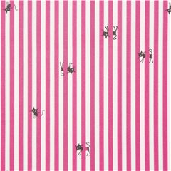 tessuto strisce bianche rosa laminato dal Giappone piccoli gatti neri nascosti Tessuto di Japanese Indie