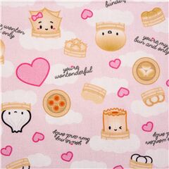 tessuto rosa nuvole cotone cuori vaporiere dimsum Tessuto di Michael Miller