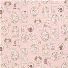 tessuto rosa giapponese cotone cammei gatti donne bellezza Tessuto di Japanese Indie