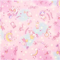 Tela laminada rosa de Jap�n de tumbling kawaii unicorn and glitter stars Tela de Cosmo