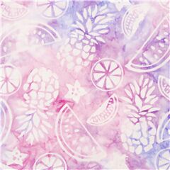 tessuto rosa viola sarong stile batik cotone tie dye frutta tropicale Tessuto di Michael Miller