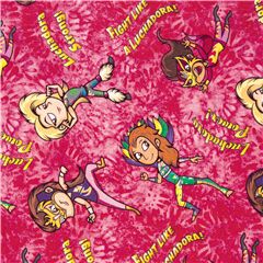 tessuto rosa sfondo tie dye cotone ragazze luchador fumetto Tessuto di Michael Miller