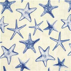 tessuto bianco panna cotone stelle marine blu animali oceano Tessuto di Michael Miller