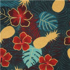 Flores De Hibisco Doradas Met�licas Hawaianas Tela de Stof France