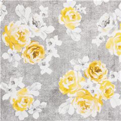 Tela lluvia de rosas amarillas ramo pintura acuarela en gris Tela de Michael Miller