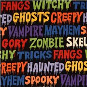 tela con palabras de Halloween en ingl&eacute;s sobre negro