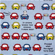 Tela japonesa lona infantil azul hileras de coches con ojos sem&aacute;foros oso polar