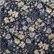 Tela de lin&oacute;n algod&oacute;n azul con peque&ntilde;as flores de jard&iacute;n Jap&oacute;n