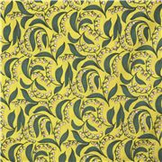 Tela sabanera amarillo verde Jap&oacute;n con flor muguete verde