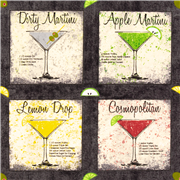 Tela c&oacute;ctel martini receta cuadrados bebida bebida EE. UU. algod&oacute;n