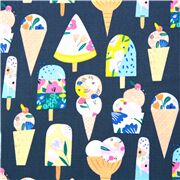 tela azul con helados decorados con flores verano