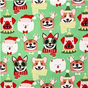 Tela de algod&oacute;n ver perros en filas sombreros de Navidad