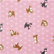 Tela oxford laminada rosa claro con estampado geom&eacute;trico asanoha perro shiba inu