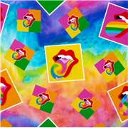 Tessuto labbra e lingue che rotolano pietra arcobaleno acquerello cotone USA