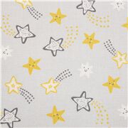 tela algod&oacute;n gris EE. UU. lindas estrellas sonrientes amarillas