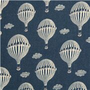 tela algod&oacute;n azul la Parisienne globos aerost&aacute;ticos vintage