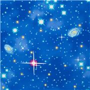 Tela espacial azul medio sarga de algod&oacute;n con galaxia estrella astros brillantes