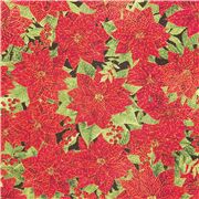 Tela minky poli&eacute;ster navide&ntilde;a flor de Pascua rojo con brillo