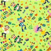 Paul Frank tela verde algod&oacute;n con monos Fiesta De Carnaval m&uacute;sica