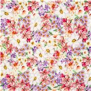Tela algod&oacute;n rosa crema flores primaverales rom&aacute;ntico