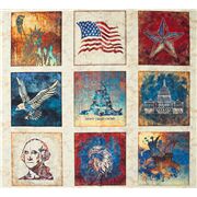 Tissu &agrave; panneaux avec divers symboles de l'Am&eacute;rique coupon